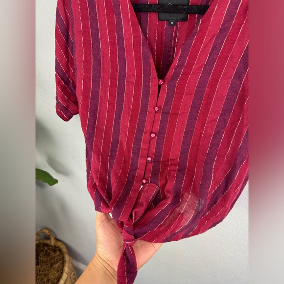 Rails Thea Rouge Stripe Red Metallic Tie Front Crop Top XS - Picture 7 of 11
